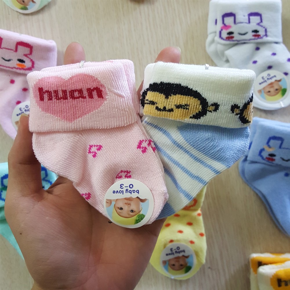 Set 5 đôi tất len sơ sinh dày dặn Babylove cổ cao cho bé từ 0 đến 3 tháng