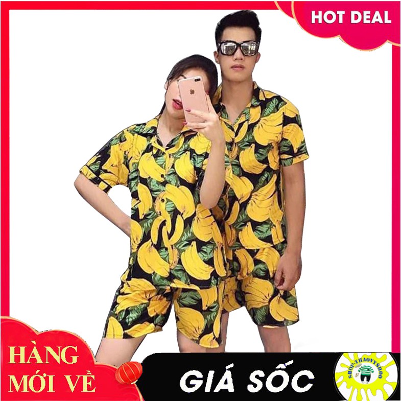 (Siêu Hót) Bộ quần áo Hình Hoa Qủa Nam Nữ Vải LANH LỤA siêu mát size S-M-L (45-78kg)