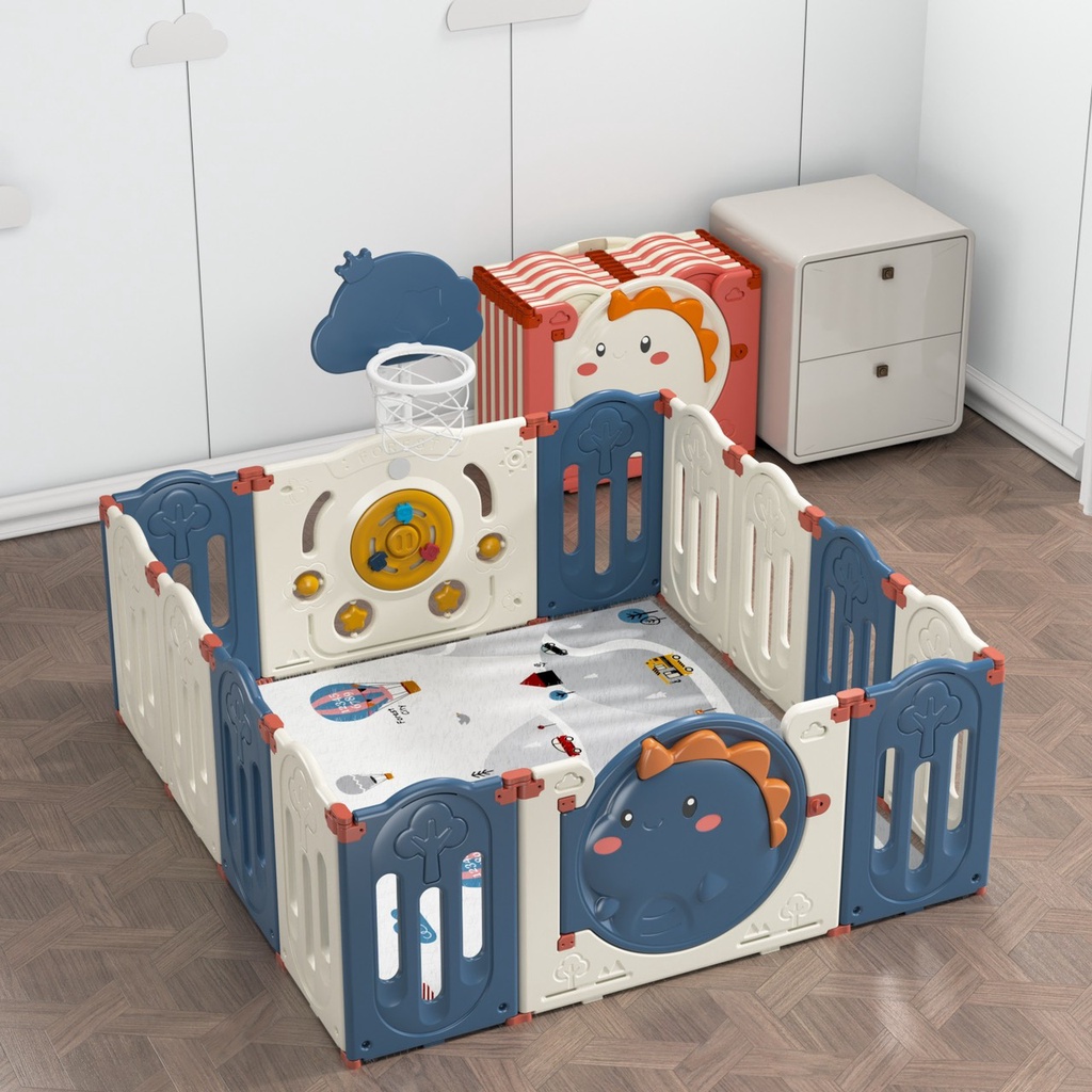 XẢ KHO GIÁ TỐT !!! Bộ quây cũi gấp gọn hình khủng long 9BABY cho bé - MÀU XANH