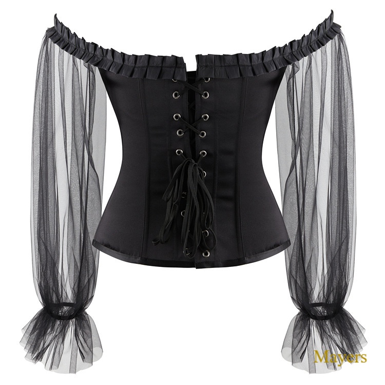 Corset Lace Long Sleeve Shapewear Top Black