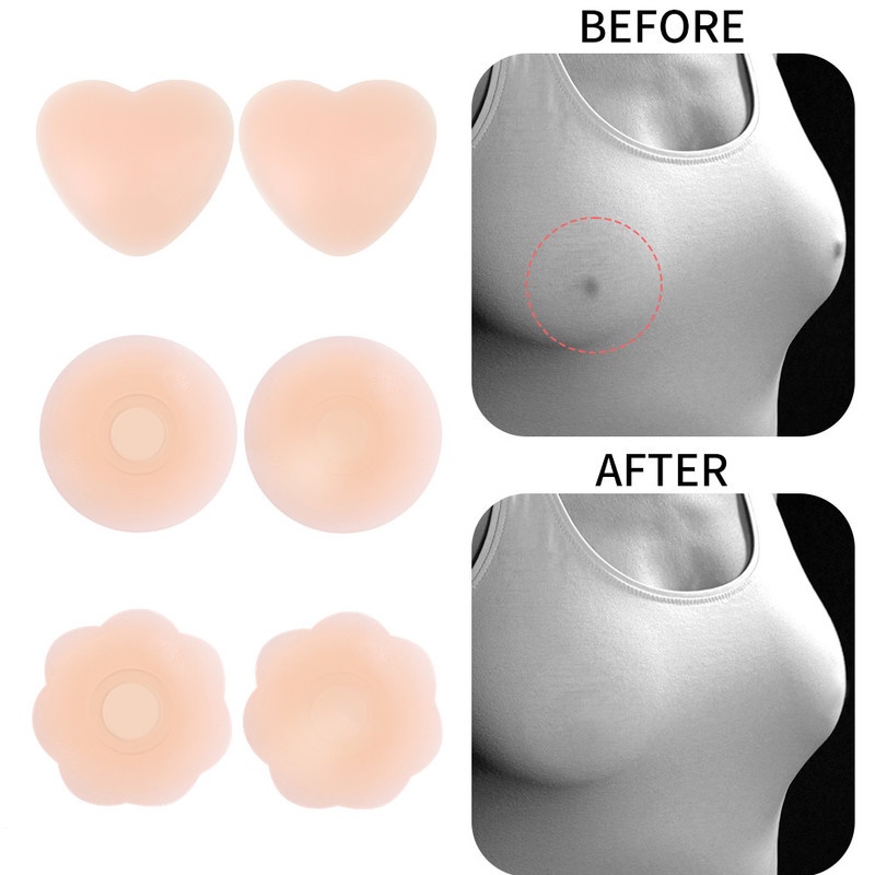 1 Cặp Miếng Dán Ngực Silicone Vô Hình Hình Trái Tim/Bông Hoa Thoải Mái Chống Nấm Mốc Cho Nữ