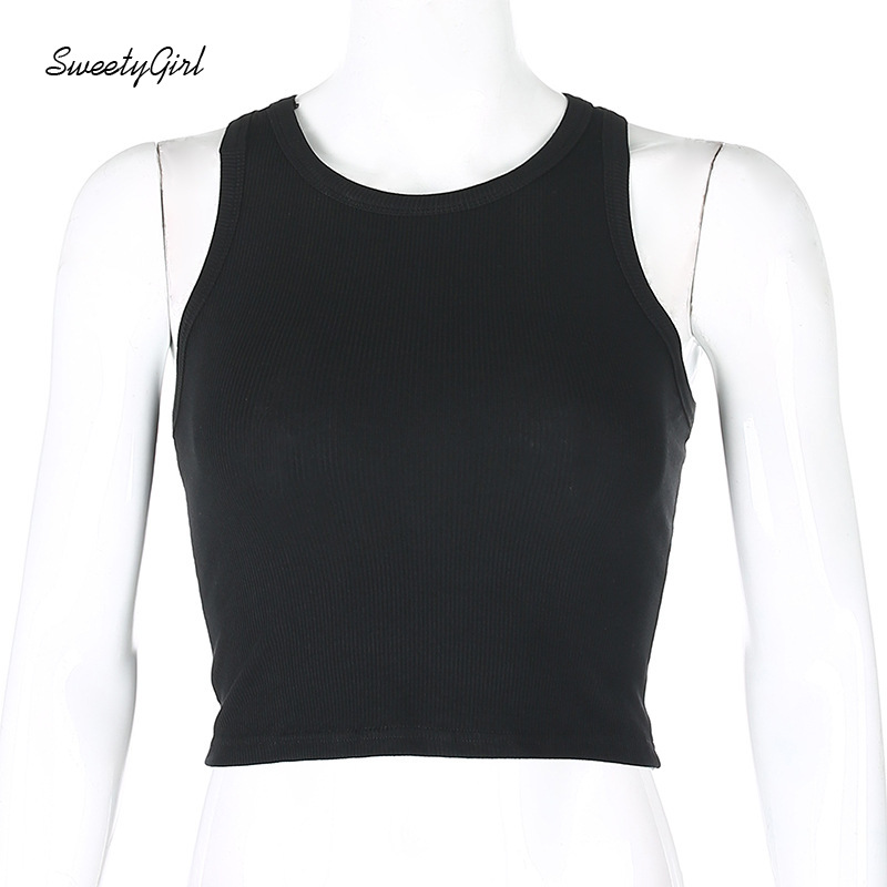 Áo croptop sát nách cổ tròn màu trơn đơn giản dễ phối đồ dành cho nữ