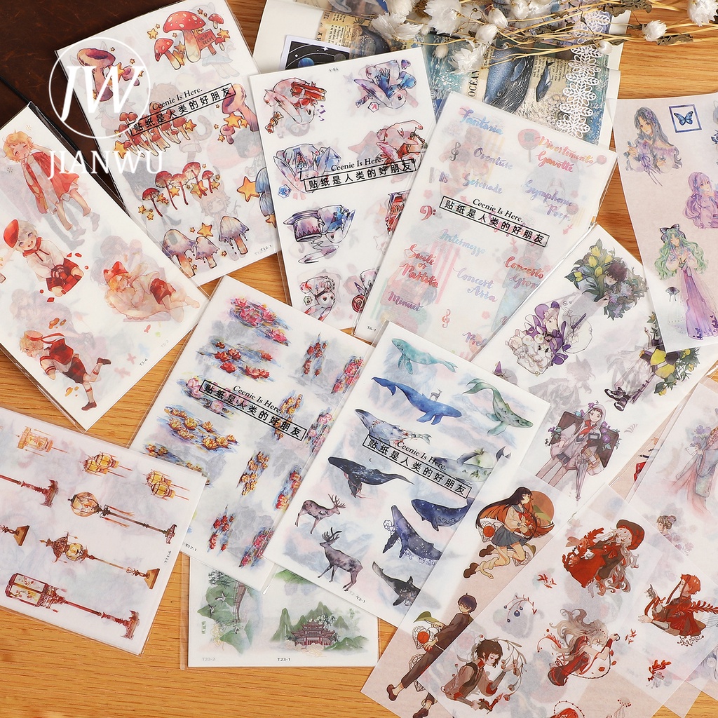 Bộ 6 Miếng Dán Trang Trí Sổ Tay Hình Nhân Vật Hoạt Hình Dễ Thương TZ-RWZJ6