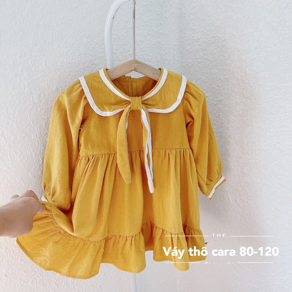 Váy thu dài tay thô cara cổ sen buộc tai dài cho bé gái 1-5 tuổi (Mã 250605)