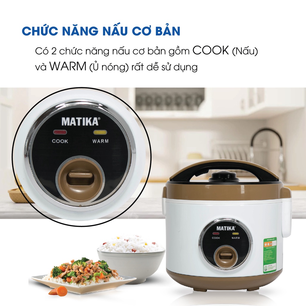 [Mã BMBAU300 giảm 10% đơn 499K] [Mã ELHADEV giảm 4% đơn 300K] Nồi Cơm Điện MATIKA 1.2L MTK-RC05