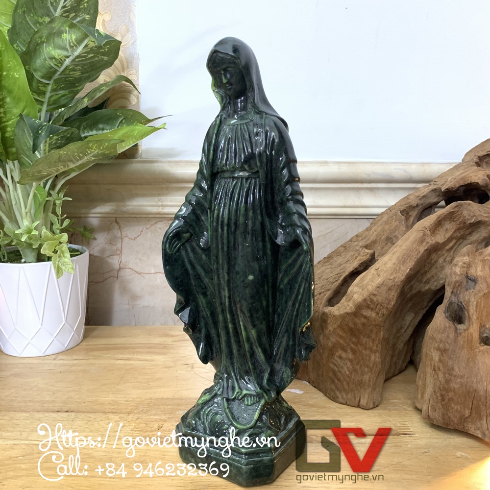 Tượng đá tượng thờ Đức mẹ Maria ban ơn tượng thờ đạo công giáo - xanh lục bích - Cao 32cm