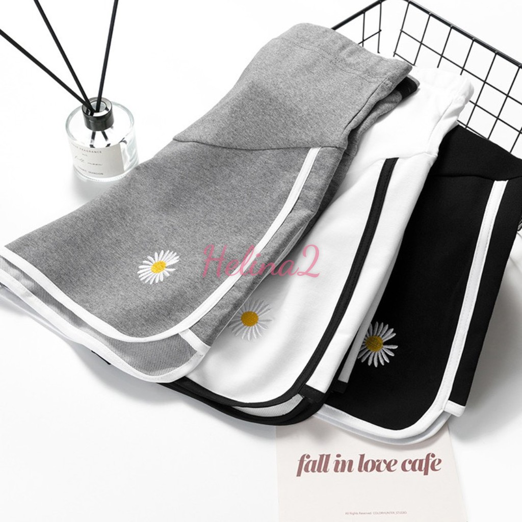 Quần SOOC bầu thêu HOA CÚC sọc thể thao chất thun QC cao cấp (kèm ảnh thật)