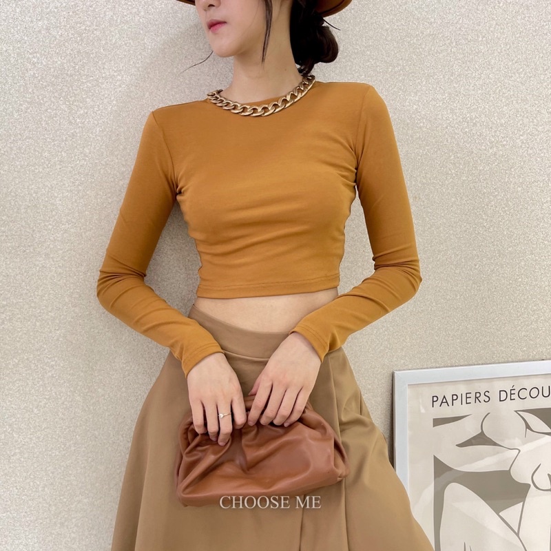 Áo Croptop Đệm Vai Nhiều Màu, Áo Thun Croptop Dài Tay Sành Điệu - Choose Me KLP | BigBuy360 - bigbuy360.vn