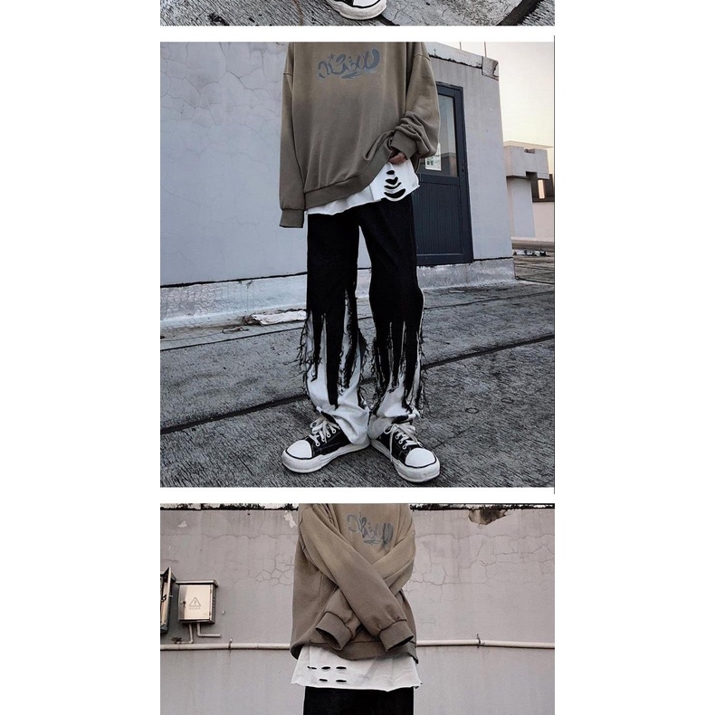 Quần Jeans Dài Ống Rộng Màu Đen Phong Cách Hip Hop Đường Phố Cho Nam Và Nữ