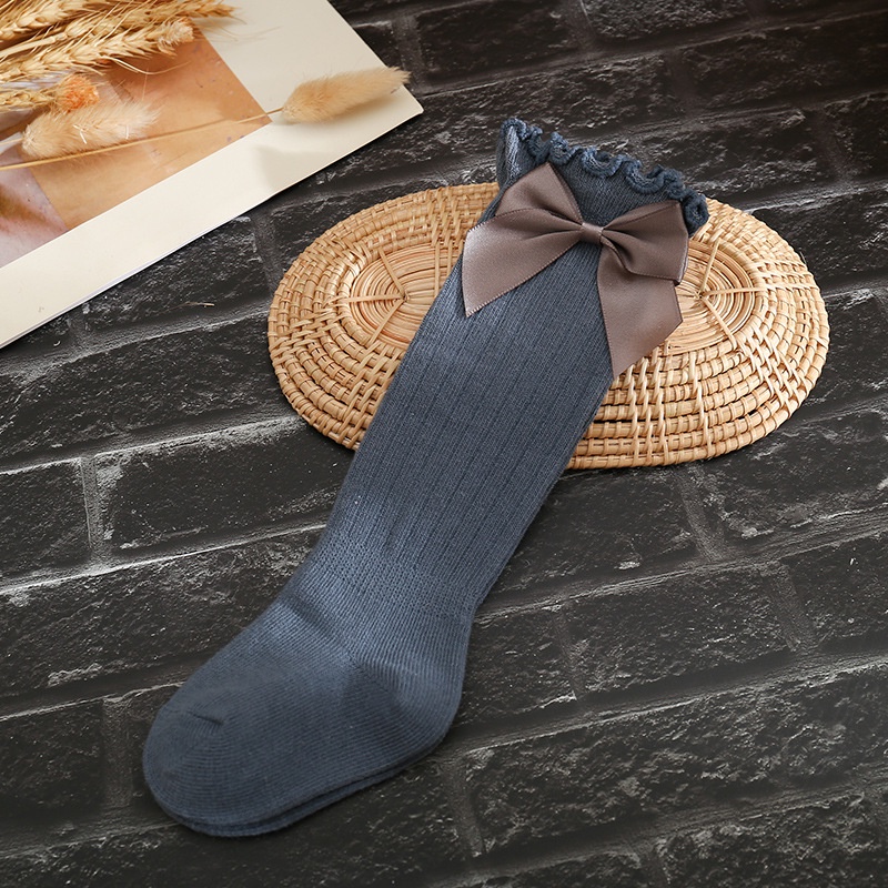 Đôi Vớ Cotton Mềm Mại Co Giãn Giữ Ấm Mùa Đông Đính Nơ Hoạt Hình Dành Cho Bé Gái Sơ Sinh