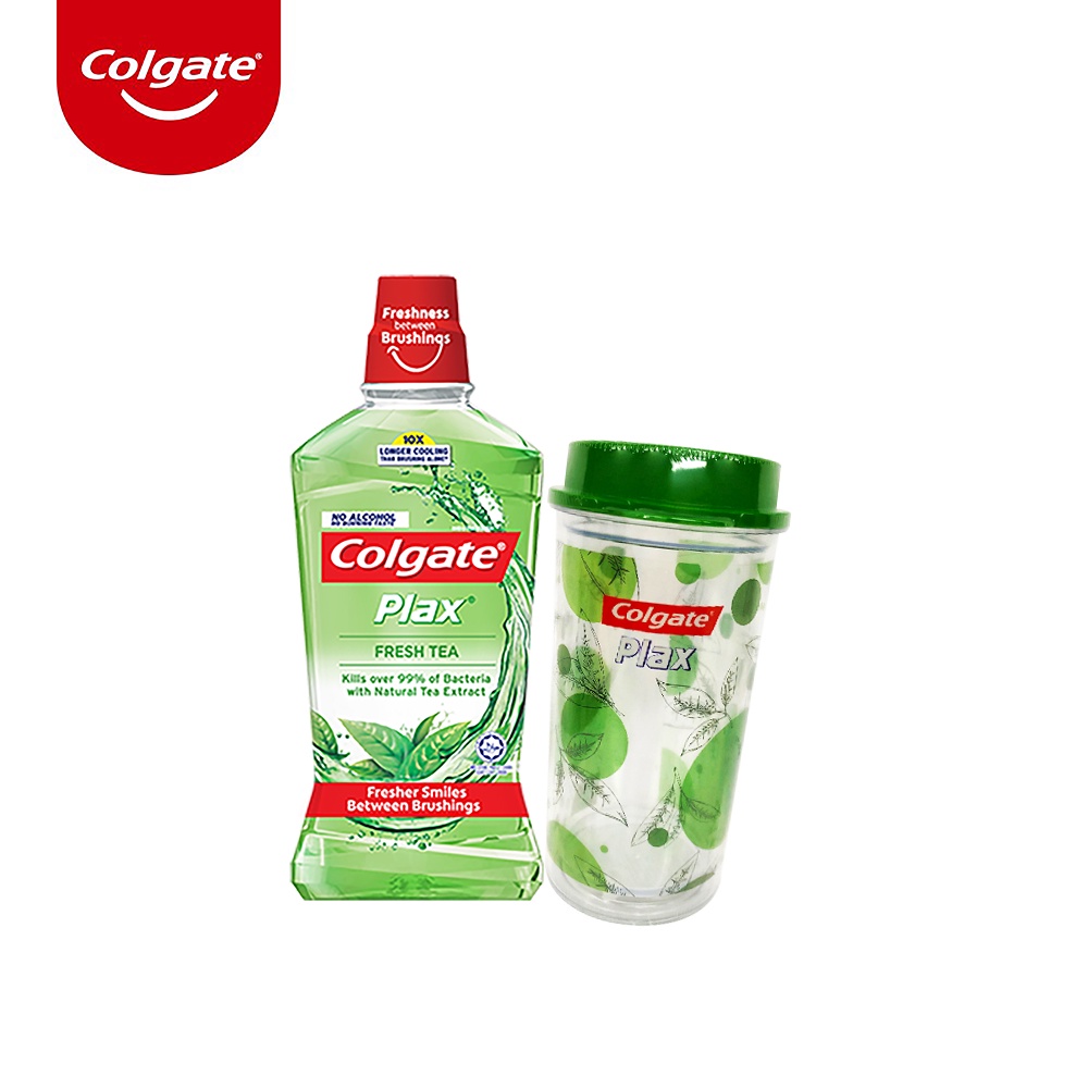 [HB gift] Nước súc miệng Colgate Plax Bạc Hà 500ml/chai + Ly nhựa có nắp Colgate Plax