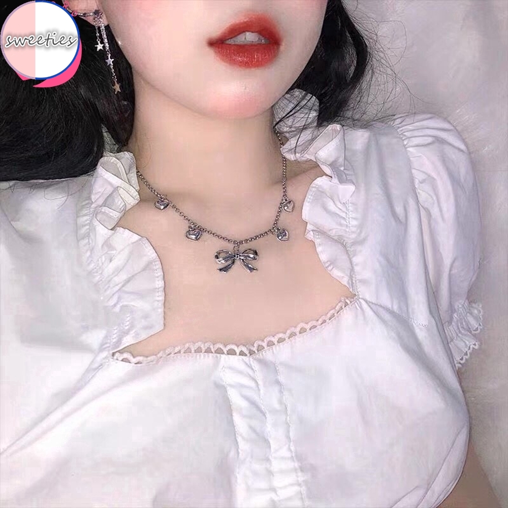 [Mã FASHIONCB232 hoàn tối đa 15K xu đơn 50K] Dây chuyền nữ mặt hình nơ trái tim phong cách retro Hàn Quốc xinh xắn | BigBuy360 - bigbuy360.vn