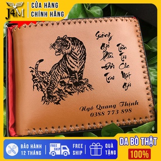 Ví da bò khắc tên hình ảnh theo yêu cầu, bóp da bò thật chính hãng J4M, quà tặng ý nghĩa, NXV01
