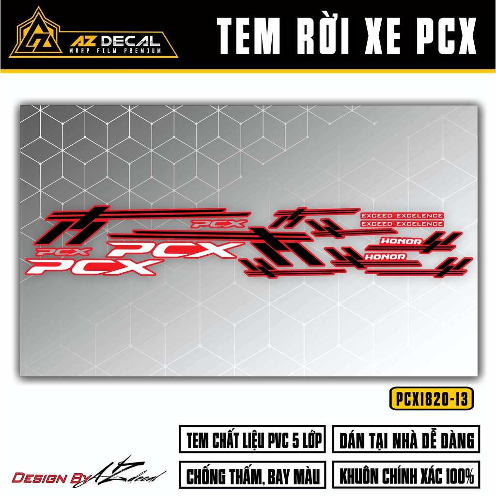 Decal Chế Dán PCX 2014 - 2020 Mẫu Exceed Excellence | PCX-13 | Tem Rời Dán Xe PCX 125 150 160 Chống Nước, Bền Màu