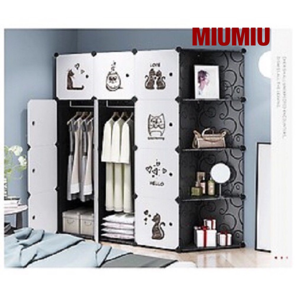 Tủ Nhựa Ghép  MIUMIU 16 ngăn  loại khổ lớn có thanh treo đồ