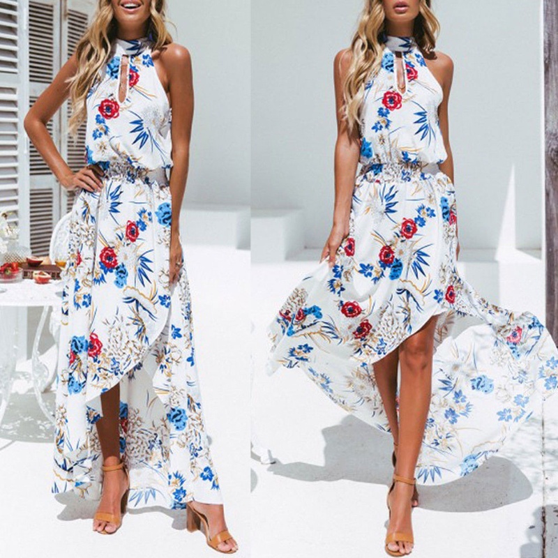 Đầm Maxi Dài Không Tay In Hoa Phong Cách BOHO Thời Trang Đi Biển Cho Nữ