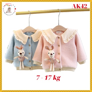 áo khoác len lông ấm áp bé gái cổ bèo viền xin tặng kèm chú thỏ bông (gấu bông) xinh xắn size 7-17kg AK42