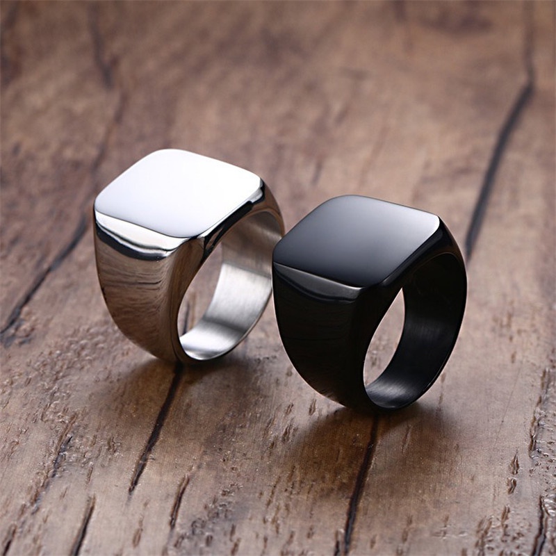 [Quà Valentine] Nhẫn Thép Titan Mặt Vuông / Hình Học Đơn Giản Màu Đen / Bạc Phong Cách Cổ Điển Thời Trang Làm Quà Tặng Tiệc Tùng Cho Nam