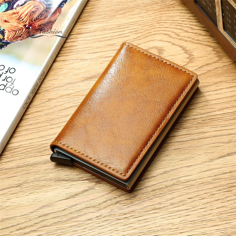 Wallet for Men Slim Mini Like Aluminium Credit Cards Holder Anti-theft PU Wallet @vn