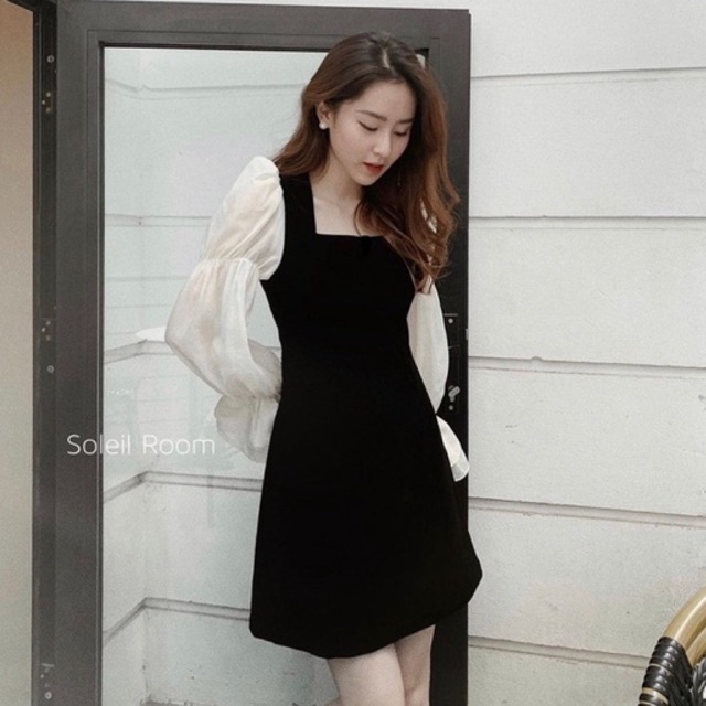 Váy Nhung Tay Phối Tơ Dáng Suông Siêu Xinh Có Ảnh Thật Kèm Video | BigBuy360 - bigbuy360.vn