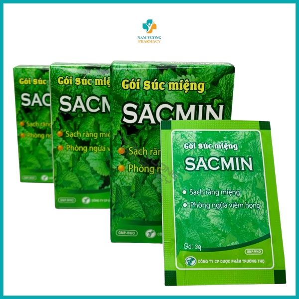 Gói súc miệng Sacmin - Vệ sinh răng miệng, Súc miệng nước muối sạch khuẩn cho bé hương thơm mát - Hộp 12 gói*3g