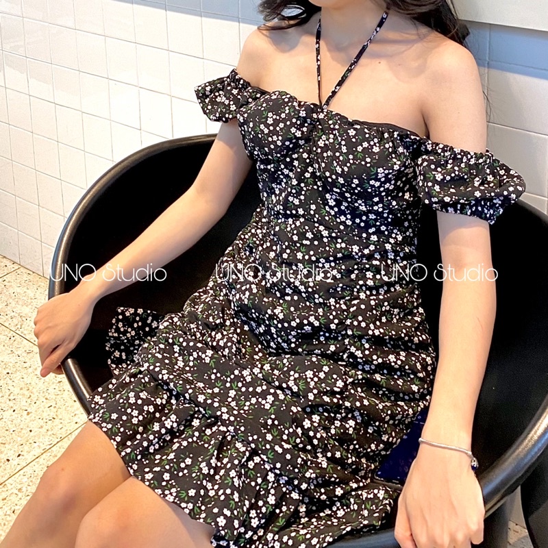 Váy đầm hoa nhí có mút ngực kèm ảnh thật design by UNO Studio