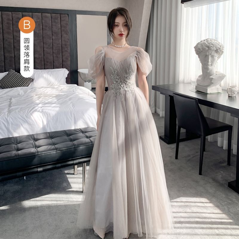 Đầm phù dâu dáng ôm màu xám nhiều kiểu dáng tùy chọn thời trang mùa đông mới