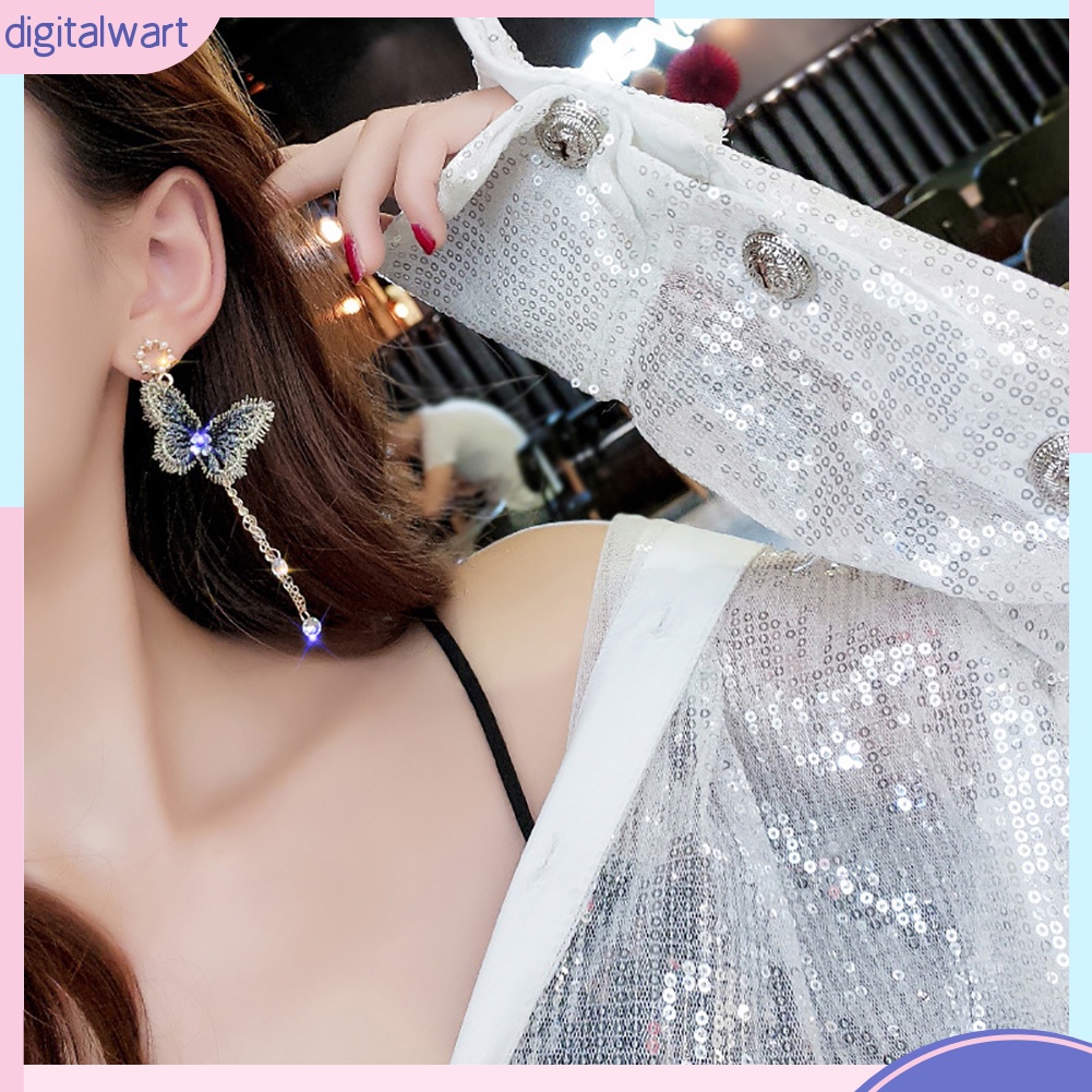 Đôi khuyên tai dài hình bươm bướm đính đá thời trang cho nữ