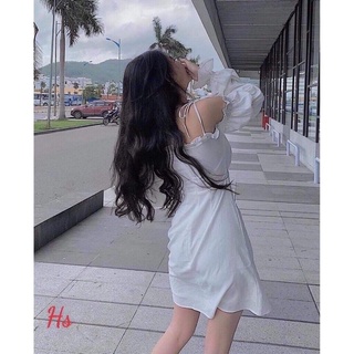 váy 2 dây nơ trễ vai dài tay chun eo