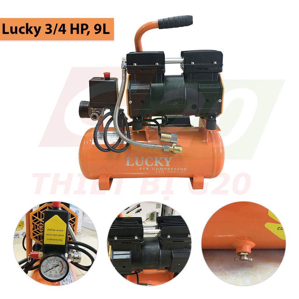 Máy nén khí mini không dầu, siêu êm Lucky 3/4 HP, 9L