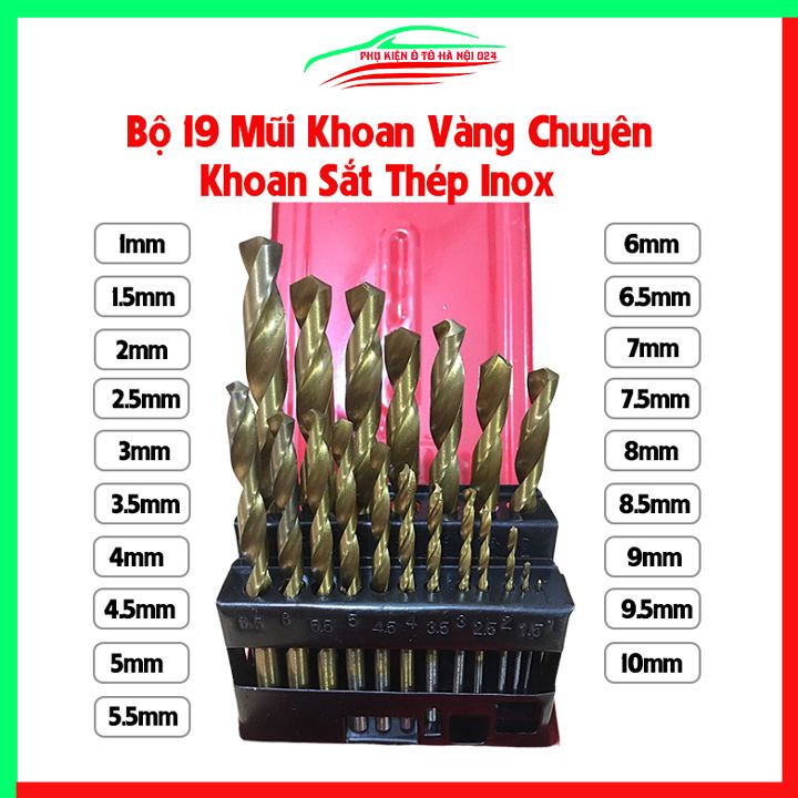Bộ 19 mũi khoan vàng chuyên dùng khoan sắt thép inox