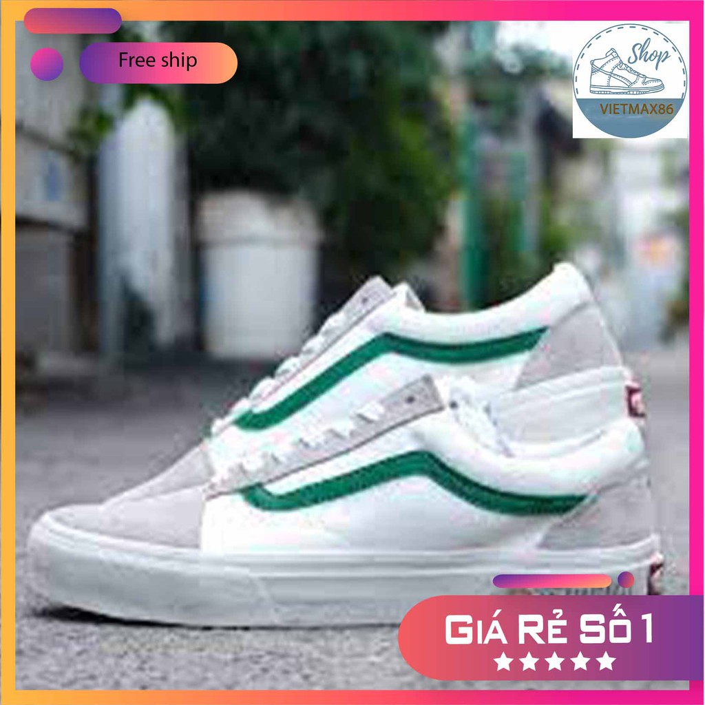 Giày Thể Thao Vns Old Skool  Trắng Sóng Xanh (Da Lộn) Cho Cả Nam Và Nữ, giày giá rẻ tặng kèm bull box bill / vietmax86 | BigBuy360 - bigbuy360.vn