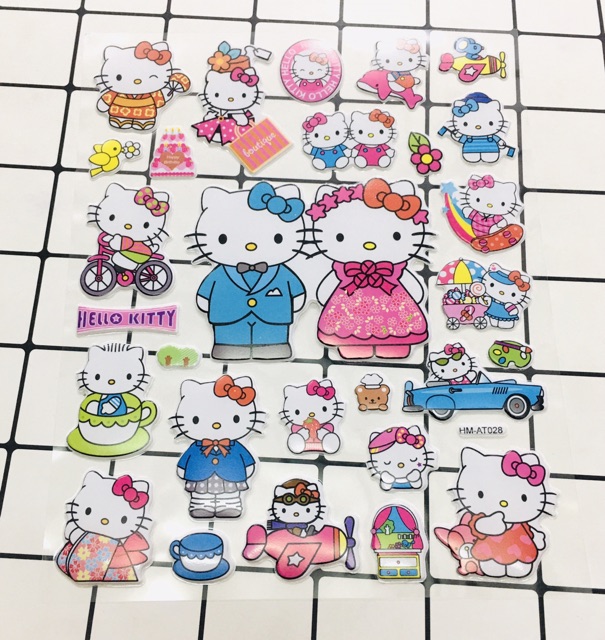 Bộ Sticker HELLO kitty hình nổi trống nước , sét Sticker mèo kitty như hình shop đăng