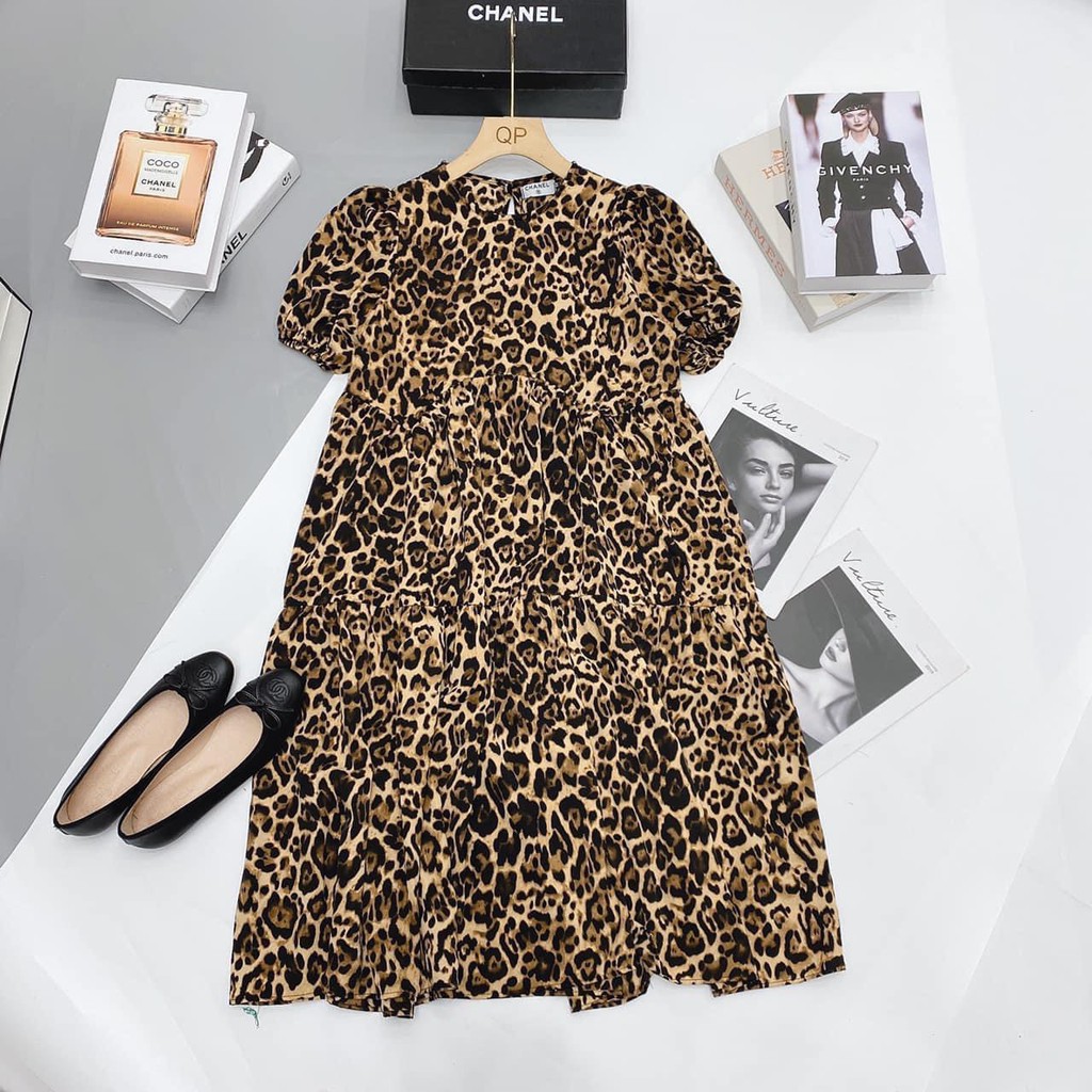 Váy babydoll họa tiết da báo, đầm suông cộc tay họa tiết cá tính - V31 | BigBuy360 - bigbuy360.vn