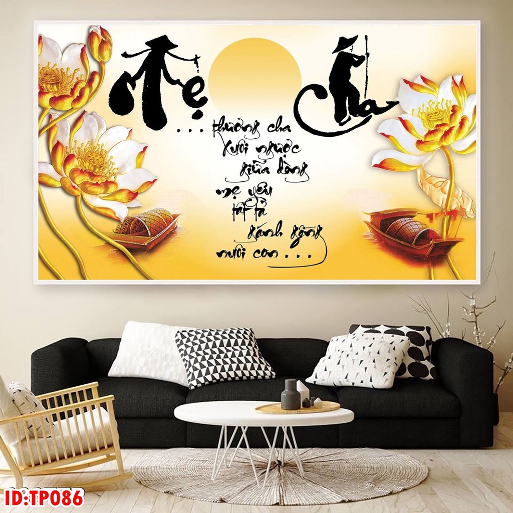 Tranh Tráng Gương 5D:Tranh Cha Mẹ, Quê Hương, thư pháp- Decor Trang Trí phòng khách/ làm quà tặng ý nghĩa