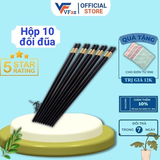 Đũa ăn cơm chống mốc cao cấp VFaz chất liệu sợi thủy tinh khảm vàng chống trơn trượt hộp 10 đôi xuất Nhật