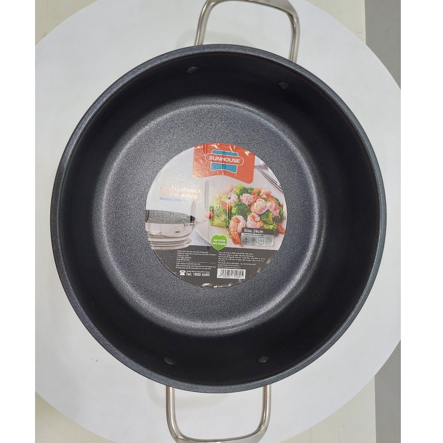 CHẢO 2 QUAI INOX, CHỐNG DÍNH, DÙNG ĐƯỢC BẾP TỪ SUNHOUSE 24CM HOẶC FIVESTAR 26CM