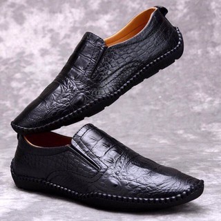 Giày mọi nam DA BÒ - ĐẾ KHÂU ✅ Giày lười nam da bò mềm dập vân cá sấu 💥 Đế cao su non cực êm chân  ✅ Mã KH1555