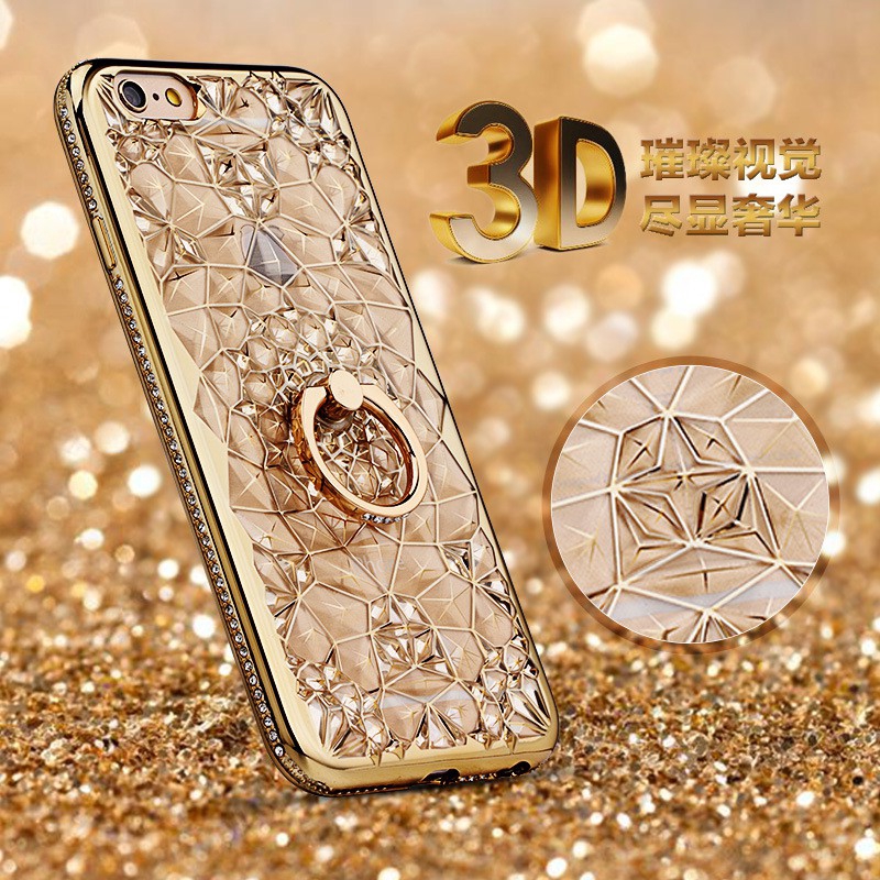 Ốp lưng silicon dẻo đính đá pha lê 3D có nhẫn đỡ sang trọng cho iPhone 12 Mini 11 Pro Max XS XR X 8 7 6 6S Plus SE 2020