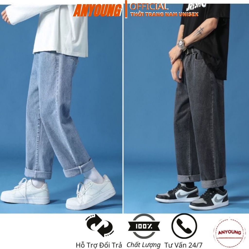 Quần Jean Baggy Nam Anyoung Quần Bò Nam Dáng Suông  Cao Cấp Không Nhăn Không Phai Màu Hottrend Hàn Quốc 2023 QD08