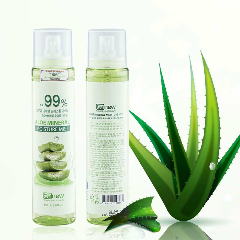 Combo 2 chai Xịt khoáng lô hội hàn quốc BENEW ALOE MINERAL MOISTURE MIST dưỡng trắng và dưỡng ẩm da 150ml/Chai