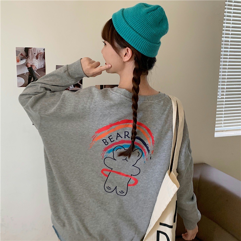 Áo nỉ tay dài cổ tròn thiết kế thời trang xinh xắn dành cho nữ