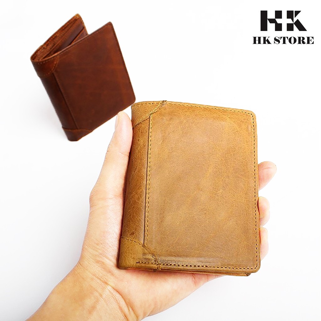 Ví đứng nam da bò 💝 HK STORE 💝 da bò thật 100% và lót da cao cấp kiểu dáng nhỏ gọn tay siêu tiện lợi.