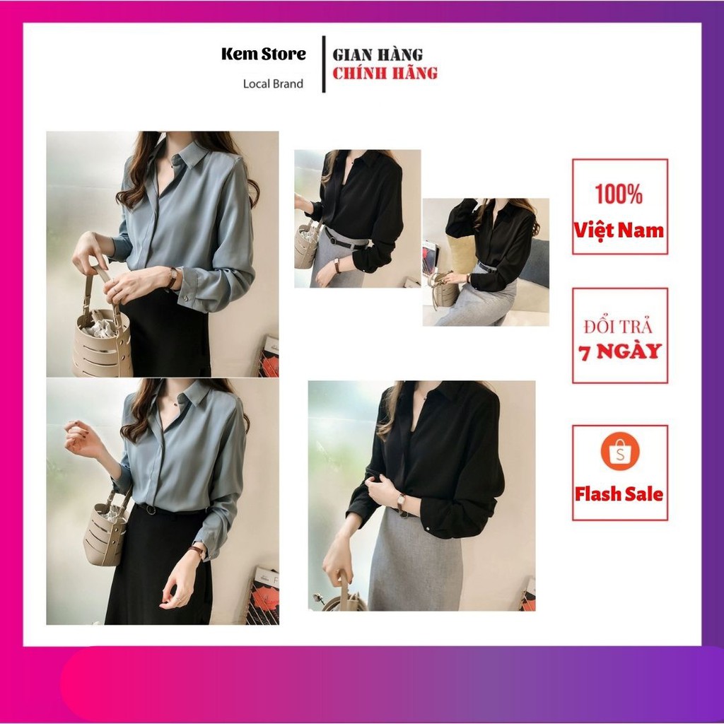 Áo Sơ Mi Nữ Lụa Cao Cấp 👚 áo sơ mi cổ đức, Phong Cách Hàn Quốc🌈