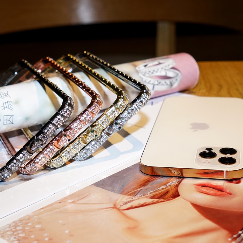 Ốp điện thoại viền kim loại đính đá lấp lánh cho iPhone 13 12 Pro Max 11 Pro XS XR