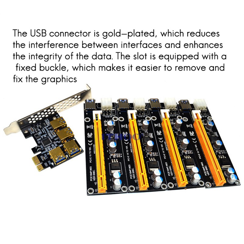 Card Mở Rộng Chuyển Đổi Từ Pci-E 1 Sang 4 Usb3.0 + 4xpcie 1x Sang 16x L4Pin | BigBuy360 - bigbuy360.vn