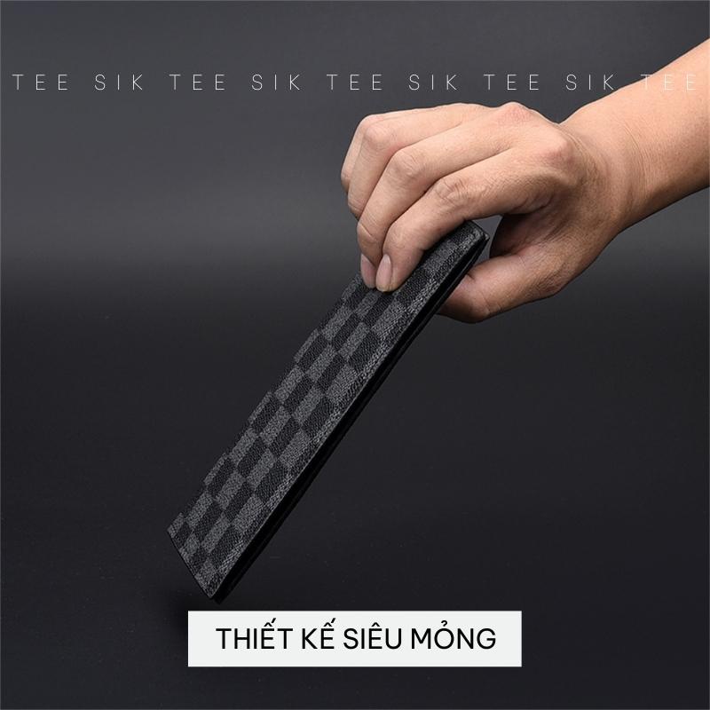 Ví đựng tiền TEE SIK ví nam nữ đựng thẻ giấy tờ sọc caro cầm tay unisex da PU bền bỉ siêu mỏng nhẹ V03
