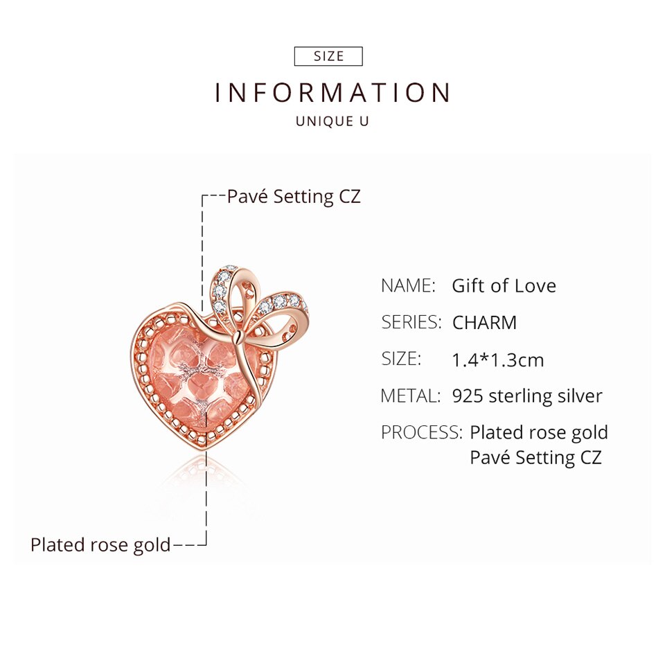 Hạt charm Bamoer BSC398 Bạc 925 hình trái tim đính đá làm phụ kiện trang sức cho nữ