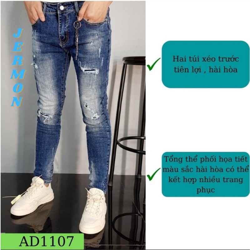 Quần Jean Nam Wash Màu Rách Xước Phong Cách Soái Ca AD1107 | BigBuy360 - bigbuy360.vn