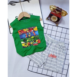 Set bé trai 12-20kg bộ ba lỗ siêu nhân áo tank top vải cotton mềm mặc hè